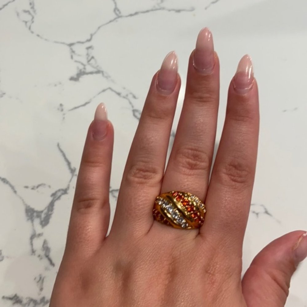 Faux orange diamond and crystal ring